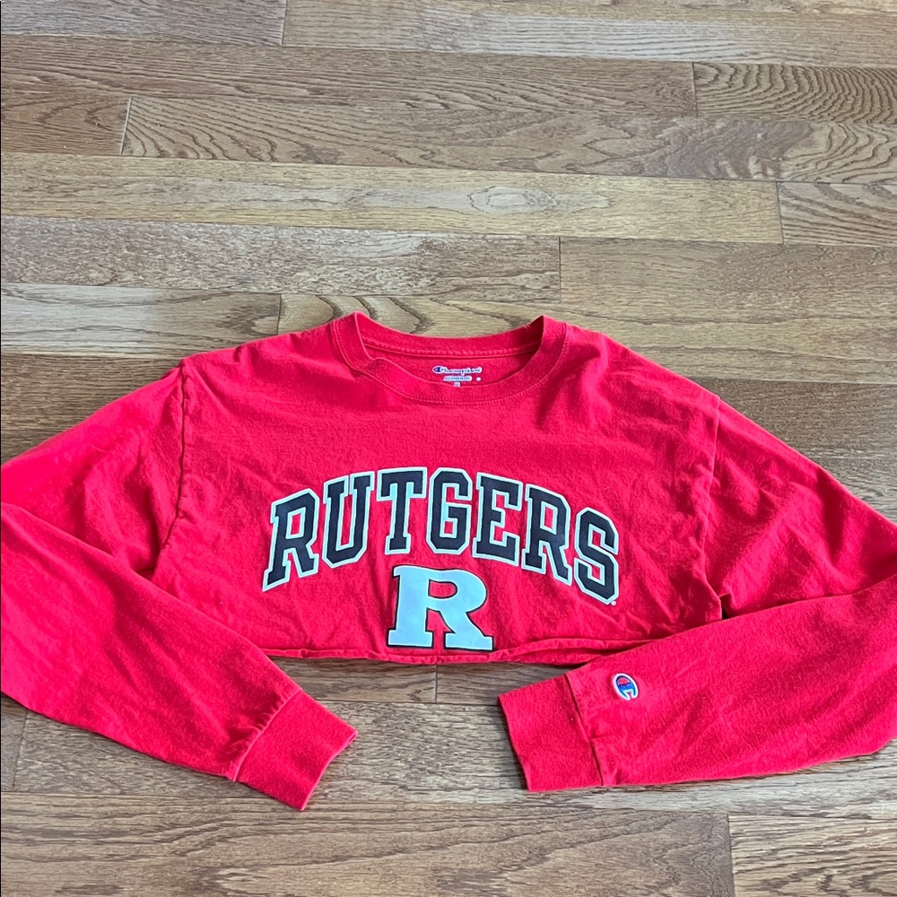 Champion medium red Rutgers long sleeve cropped T shirt